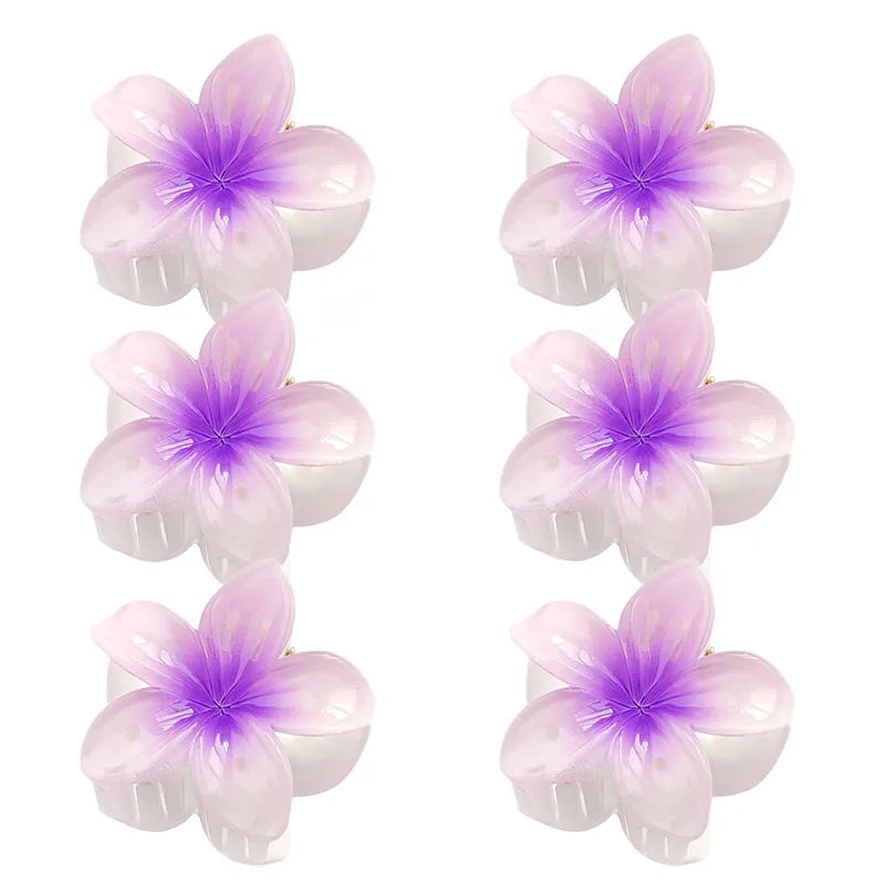 6Pcs Hawaiian Gradient Hair Clips Flower Hair Claws Women Small Size Fashion Headwear Hairpin Crab Barrette Hair Accessories.