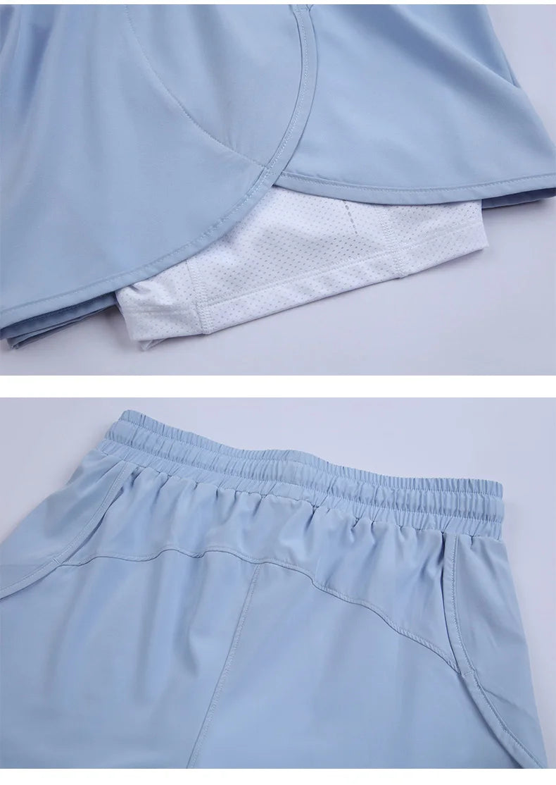 Women Shorts Mesh Outdoors Sports Running Gym Yoga Shorts Bilayer Mesh Yoga Sports Shorts Female Sports Running Gym Yoga Shorts.
