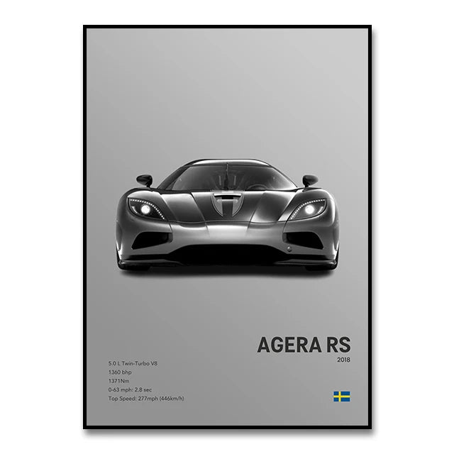 Famous Cars JESKO Canvas Wall Art Print Poster AGERA RS Decorative Mural Modern Home Decor Birthday Gift Unframed.