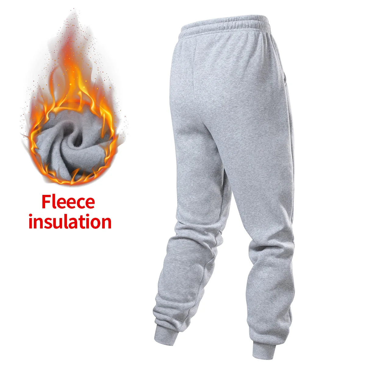 Men's fleece-lined ankle-length pants, autumn and winter drawstring waist sports sweatpants, with leather label running pants.