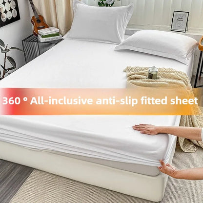 1Pc Fitted Bed Sheet With Elastic Band Solid Color Anti-slip Adjustable Mattress Cover for Single Double (No Pillowcase）.