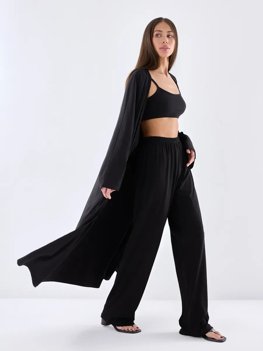 Hirsionsan Modal Soft Loose Sets Women Casual Three Pieces Long Sleeve Cardigan & High Waist Pants & Vest Outfits Tracksuit 2025
