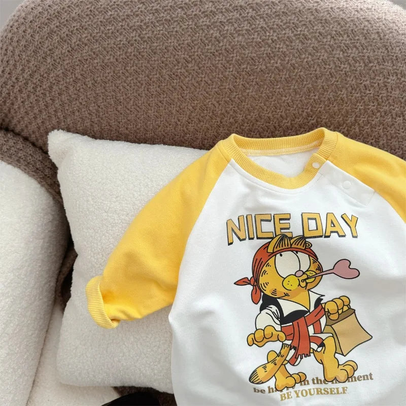 Gelbe Kollektion Frühling Herbst Baby Mädchen Junge Rundkragen Lange Ärmel Cartoon Bär Body/Strampler Neugeborenen Overall K31266.