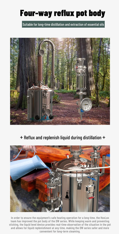 HOOLOO DW 25/50 Distiller Home Copper Still Hydrosol & Essential Oil Extractor Distillation Kit Multifunctional Distiller.