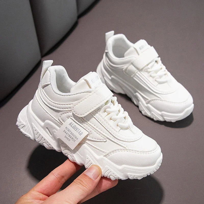 2024 New Versatile Soft Breatheable Hook & Loop White Boys and Girls Children Sneakers Cute Korean Style Uniform School Shoes.