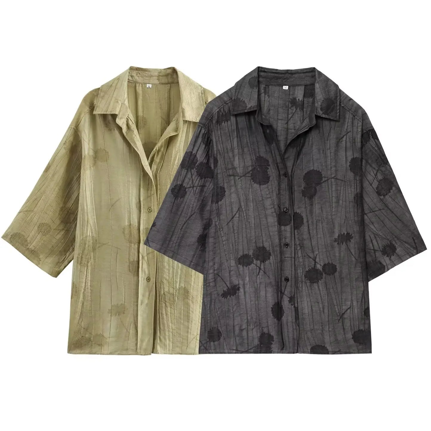 Women Print Long Pants Sets For Women Lapel Half Sleeve Single Breasted Shirts + High Waist Lace-Up Wide Leg Pants.