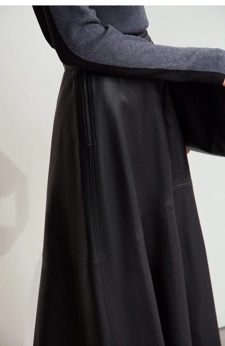AMII Minimalist Elegant Commuter Environmentally Friendly PU Leather Skirt 2024 Winter New Women's Loose A-shaped Skirt 12444181