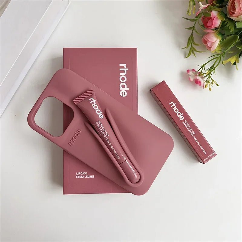 Phone Case for IPhone 15 16 14 13 12 11 Pro Max Plus 17 Air Lip Gloss Holder Silicone Shockproof Cover with Box and Lipstick