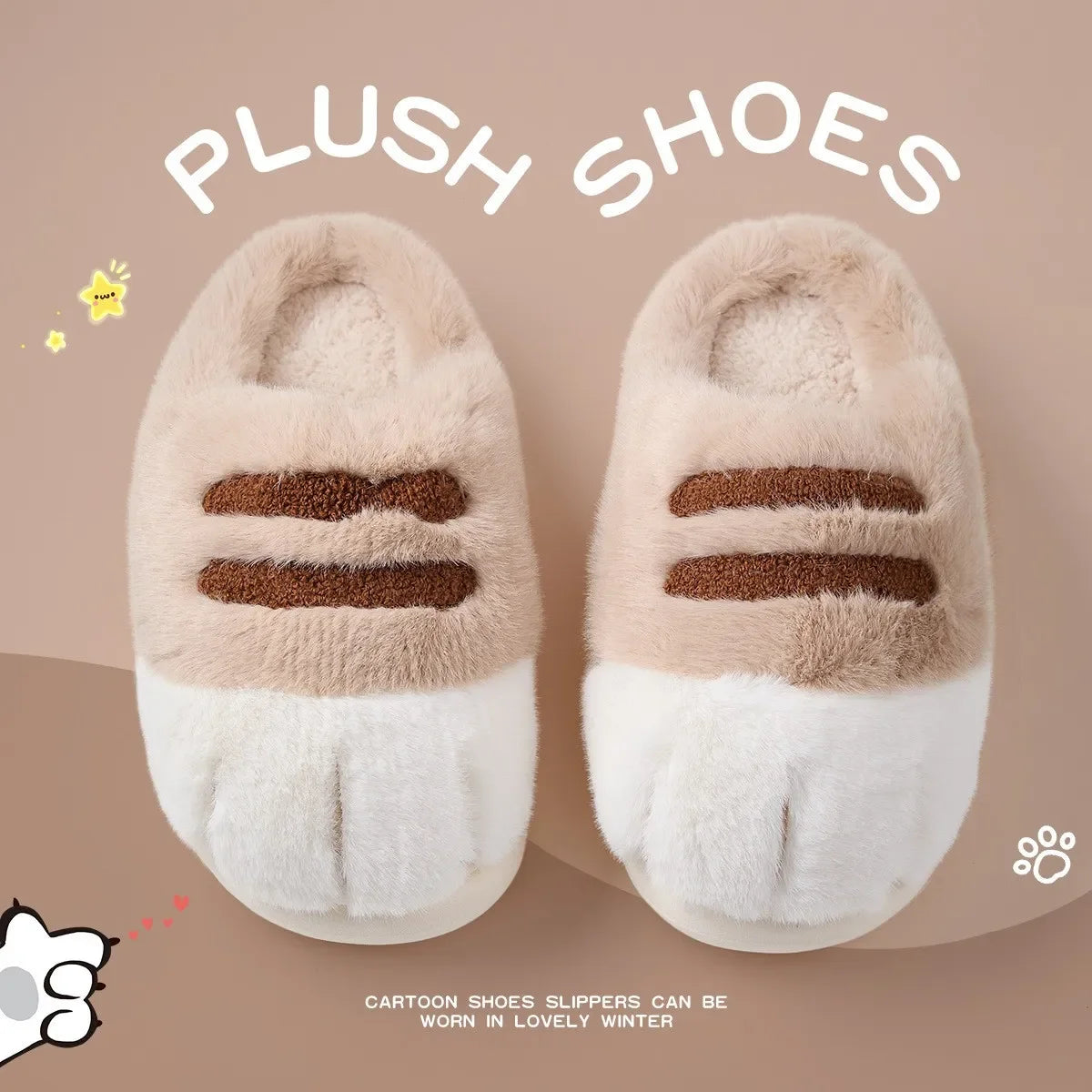 Winter Warm Slipper Women Home Fuzzy Cat Paw Claw Fur Plush Indoor Lazy Female Thermal Furry House Shoe Funny Flat flip flop.