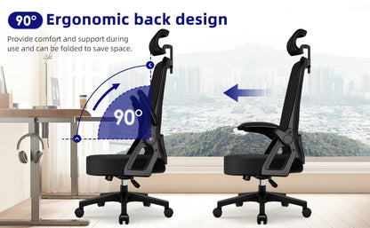 Bürostuhl, ergonomisch, verstellbar, 90er ° -135 ° ,Schreibtischstuhl mit Lordosenstütze, Computerstuhl mit verstellbarer Kopfstütze, Wohnzimmerstühle