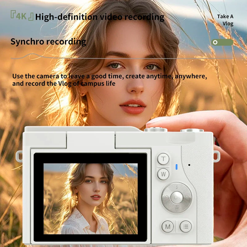 CCD Retro Video Recorder 4K Digital Camera 2.4 Inch 16X Digital Zoom 180° Flip Screen Selfile Compact Digital Photography Camera.