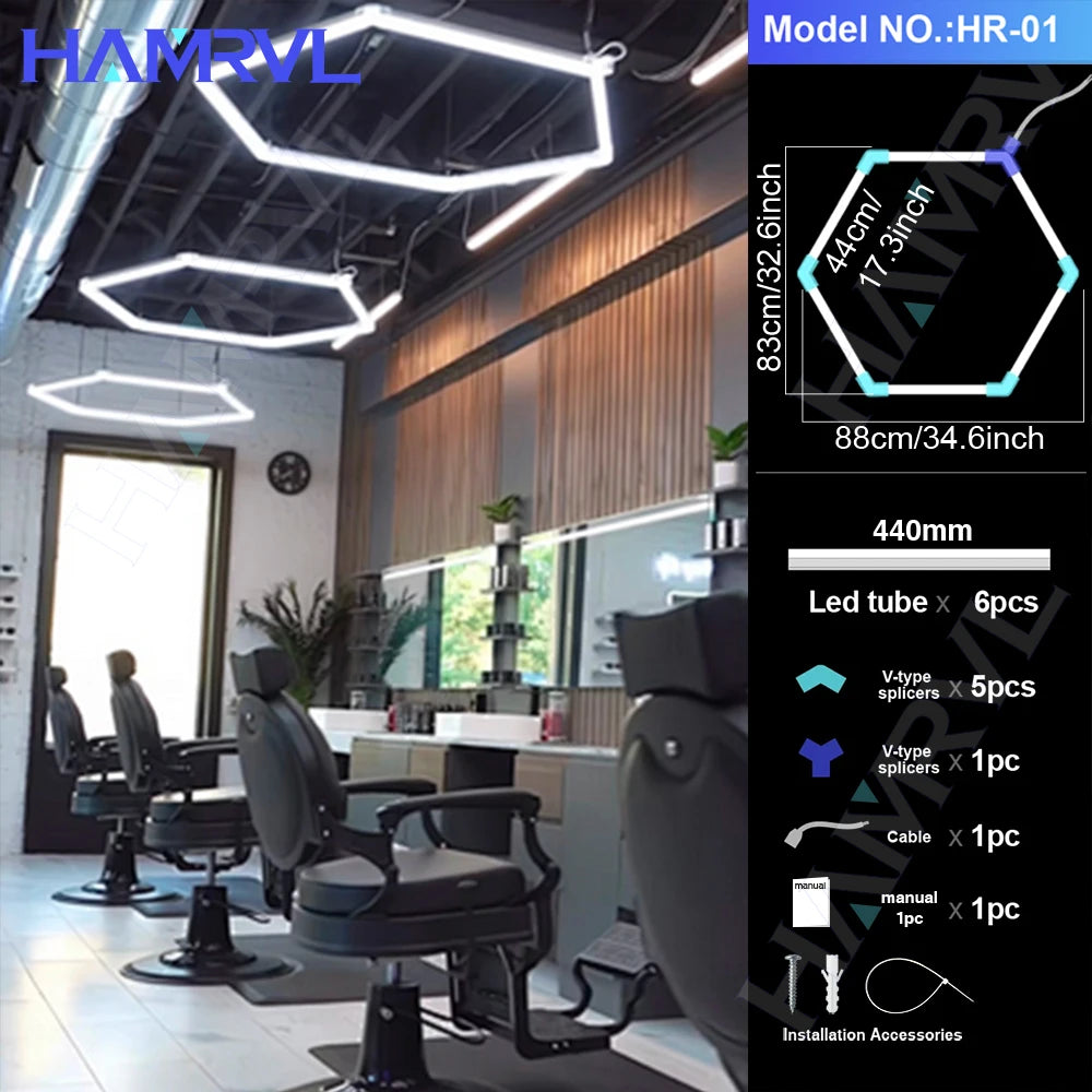 Hexagon Light Adjustable Suspension Rope and Splicing Connector All Copper 2Pin V/Y/L/T/I Cable LED Tube Lamp for Garage Ceiling