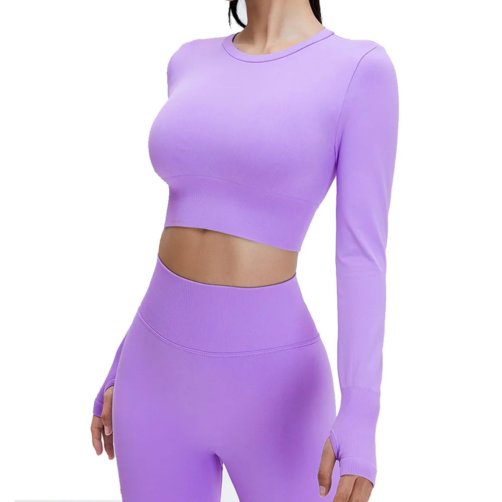 Seamless Sports Suit Yoga Set for Women Fitness Wear Long Sleeve Yoga Clothing Gym Workout Sportswear Two Piece Tracksuit Women