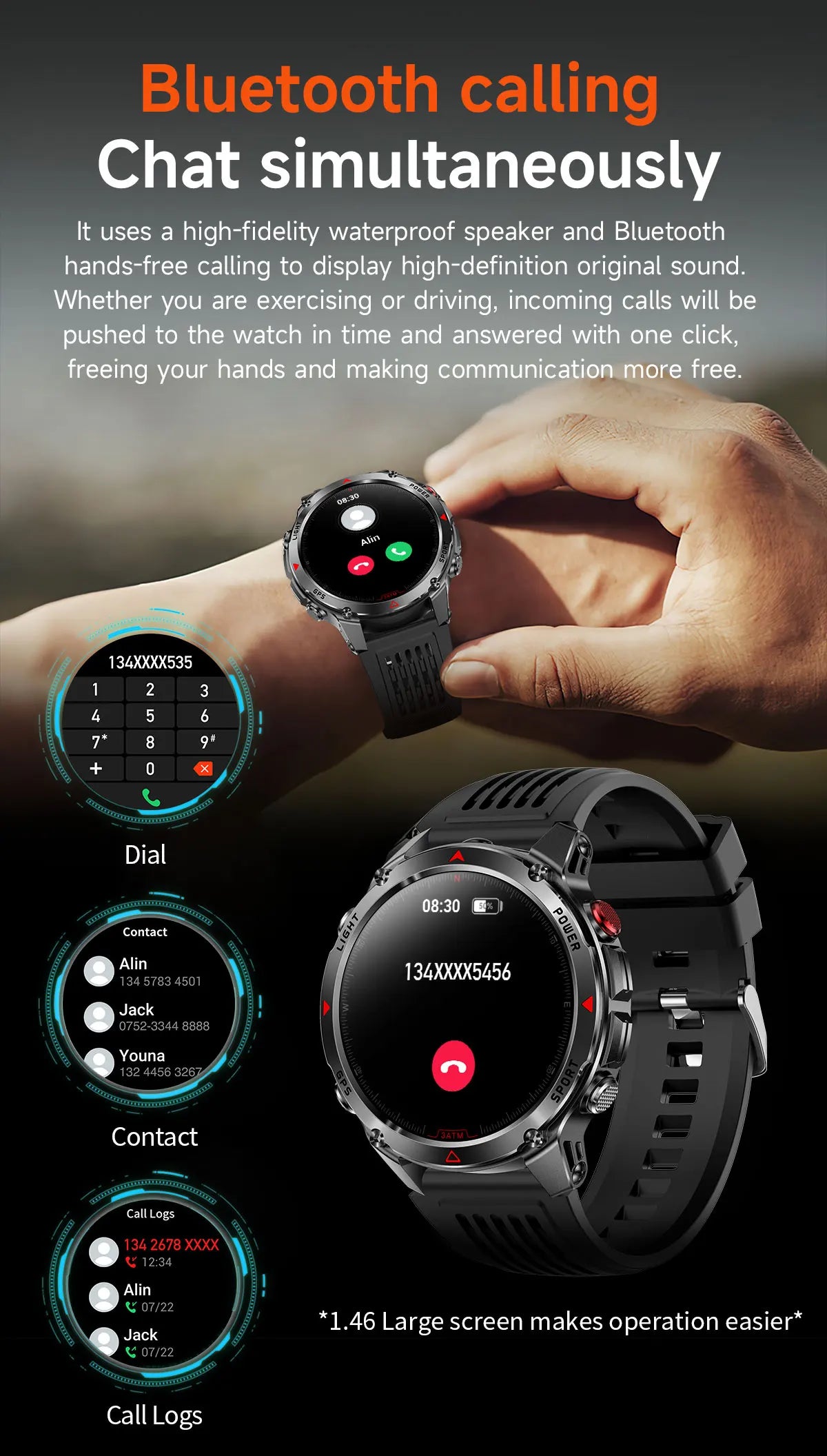 2025 New Outdoors Sports Military GPS Smart Watch 3ATM Waterproof Built-in Dual-Band GPS Compass Altimeter Swimming Smartwatches.