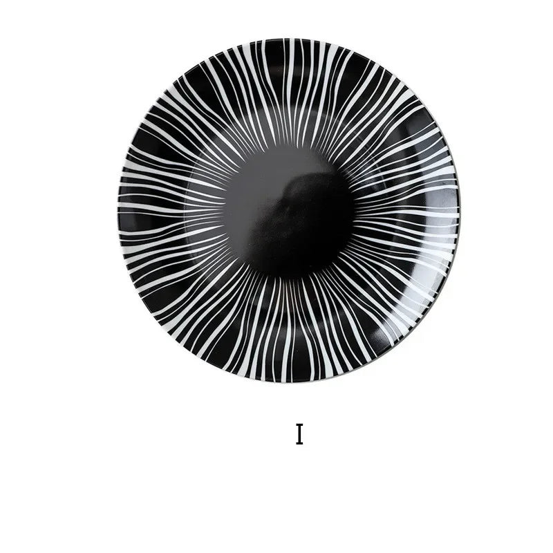 Geometric Design Gold Plating Meal Plate Porcelain Kitchen Dinner Plates Ceramics Food Tray Salad Dish 6/8/10 Inch 1Pcs