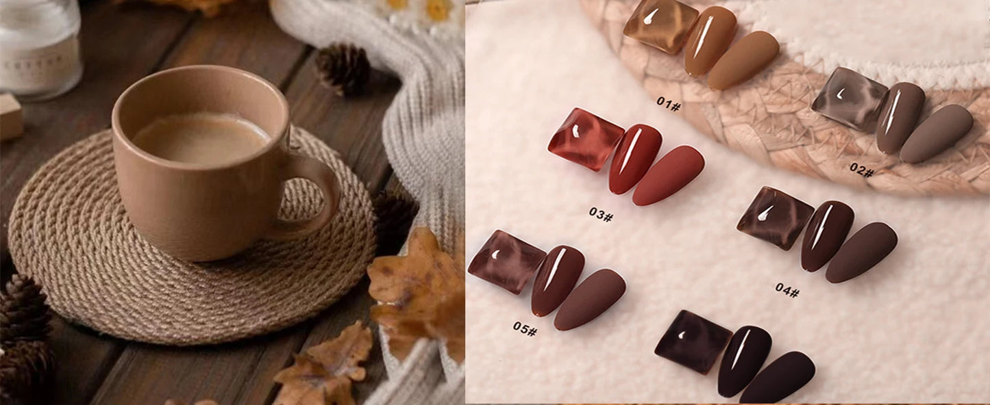 6 colors Dip Powder Set Brown Coffe Color Nail Powder Dipping Nail Powder Nail Art Manicure DIY Salon No Need Lamp Cure.