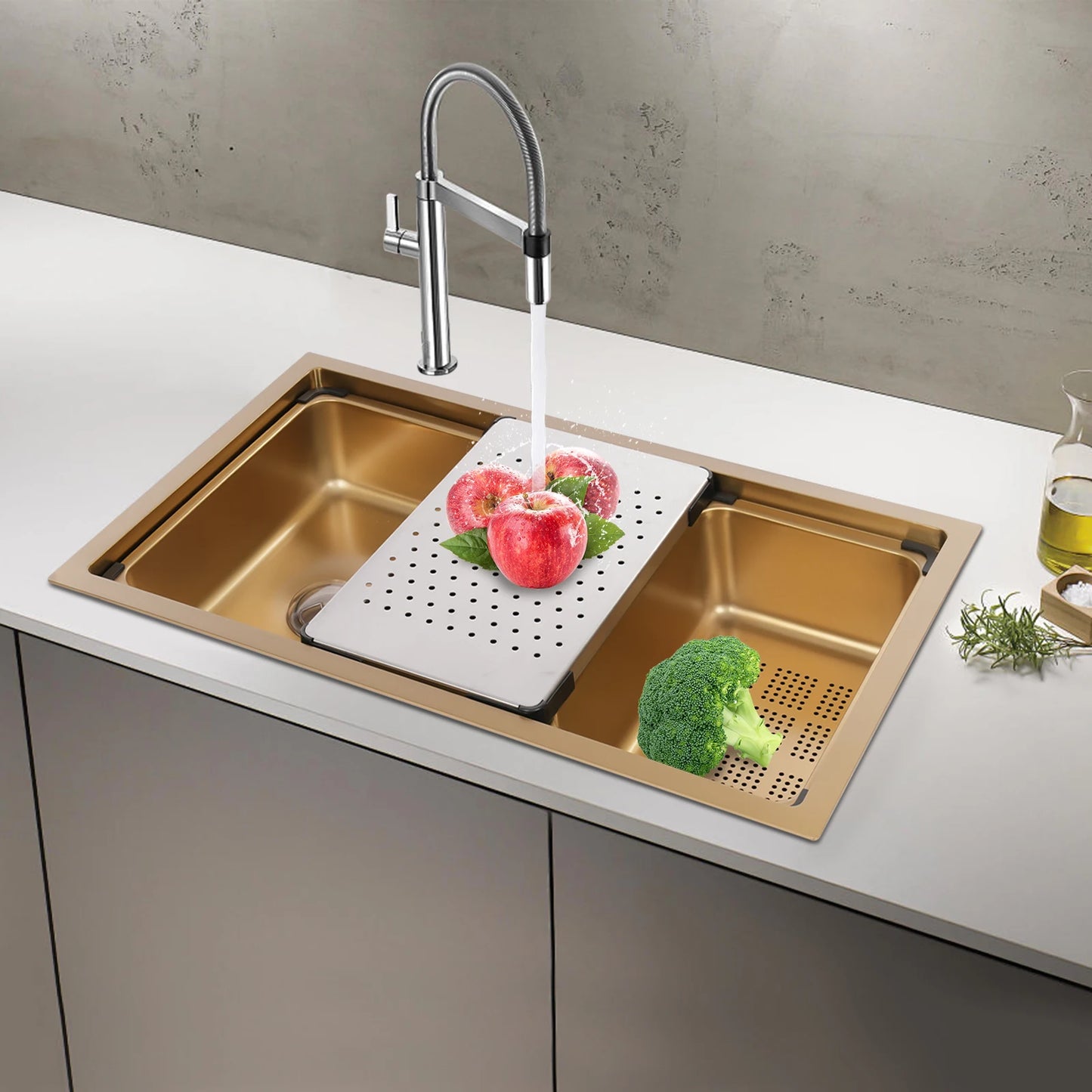 Gold 30 × 18 × 9 Inch 304 Stainless Steel Sink Undercarriage Kitchen Sink Stainless Steel Sink For Restaurants Dessert Shops Etc