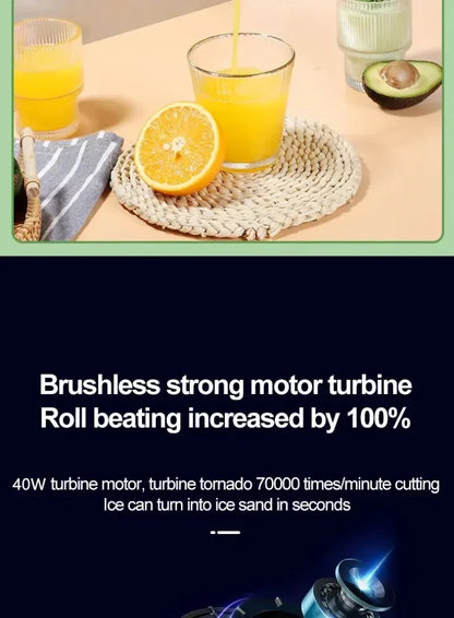 6-Blade Mini Portable Electric Juicer Bottle – USB-Charged, Shakes Orange/Lemon, Works As Fresh Fruit Mixer & Squeezer.