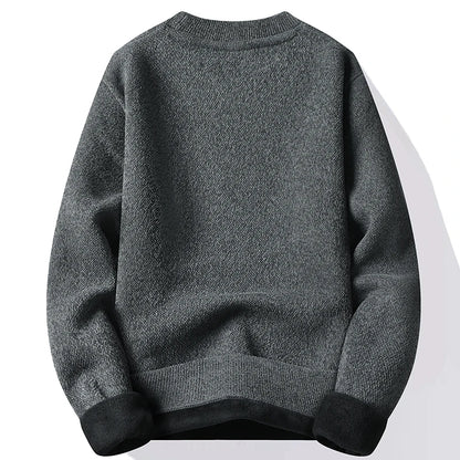 Autumn Winter Fashion Sweater Men's Round Neck Pullovers Fleece Thick Warm Jumpers Pattern Patchworked Men's Clothes.