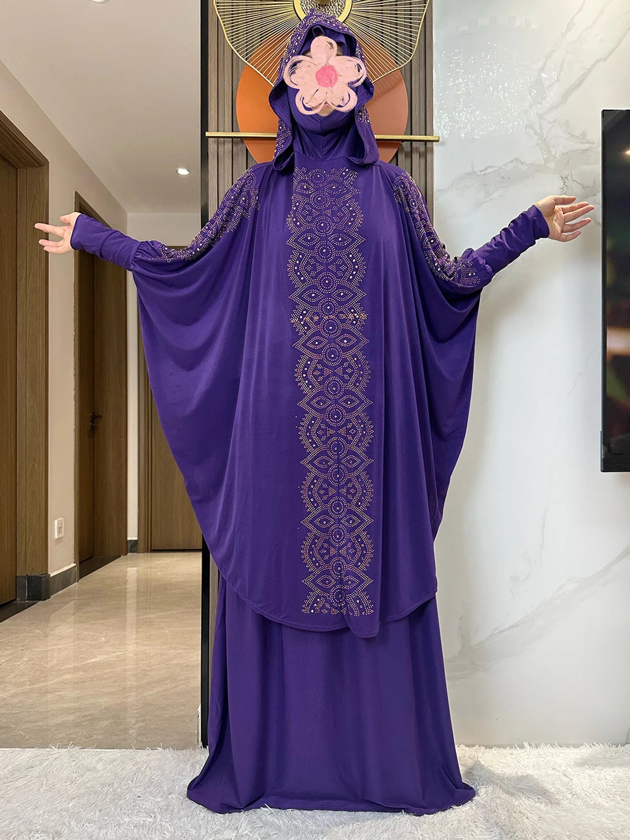 New Dubai Ramadan Muslim Women's Prayer Set Hooded Hijab With the Long Skirt Turkey-African Dubai Islam Lady Cloth Kaftan Abaya.