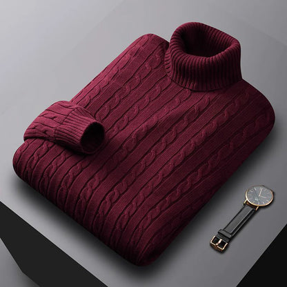 New Men's Turtleneck Sweater Solid Color High Neck Pullover Knitted Sweaters Casual Elastic Sweatwear Mens Fall Winter.