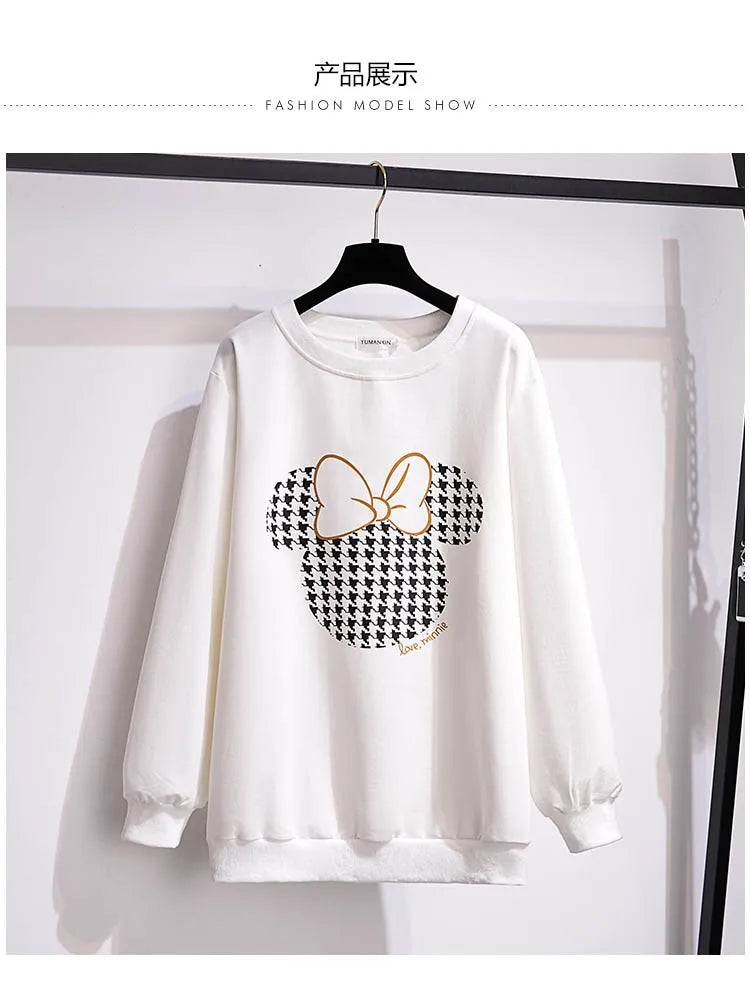 175Kg Plus Größe frauen Fehlschlag 170 Frühling Herbst Neue Lose Rundhals Cartoon Sweatshirt Schwarz Weiß 6XL 7XL 8XL 9XL 10XL 11XL.