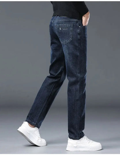 2025 New Stretch Jeans Men's Regular Classic Business Slim Trousers Black Blue Straight Male Y2K Brand Clothing Pants Size 29-40.