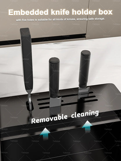 Stainless Steel Kitchen Sink Multifunctional Digital Display Dishwash Sinks Waterfall Large Single Slot Wash Vegetables Basin