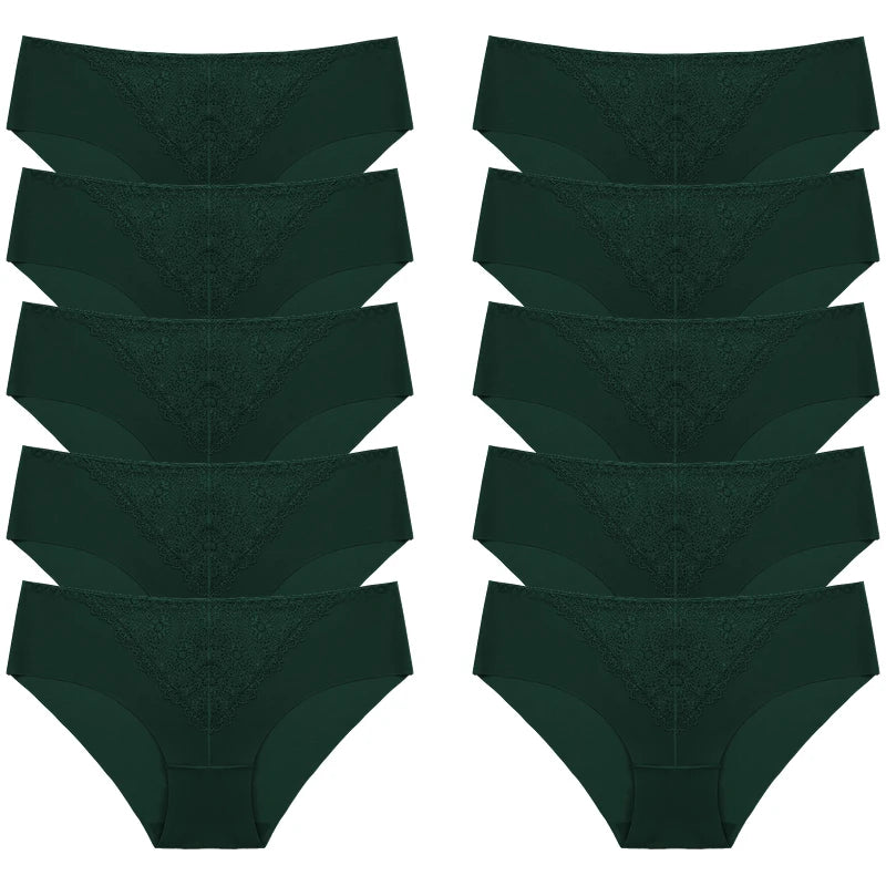BZEL 10PCS/Set Women's Panties Exquisite Sweet Lace Underwear Sexy Lingerie Silk Satin Briefs Woman Comfort Breathable Underpant