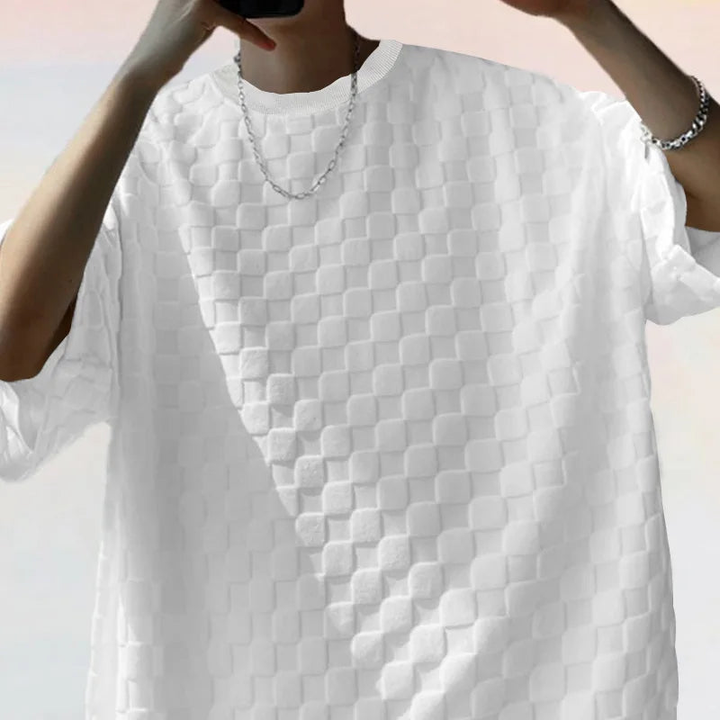 European and American Oversized Fashion Brand Men's Summer New Chessboard Plaid Loose Sports and Leisure Two-Piece Set.