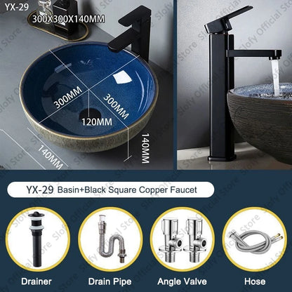 Vintage Elegant Countertop Washbasin Classic Blue Art Hotel Ceramic Basins Sink Multiple Styles Outdoor Balcony Bathroom Sinks