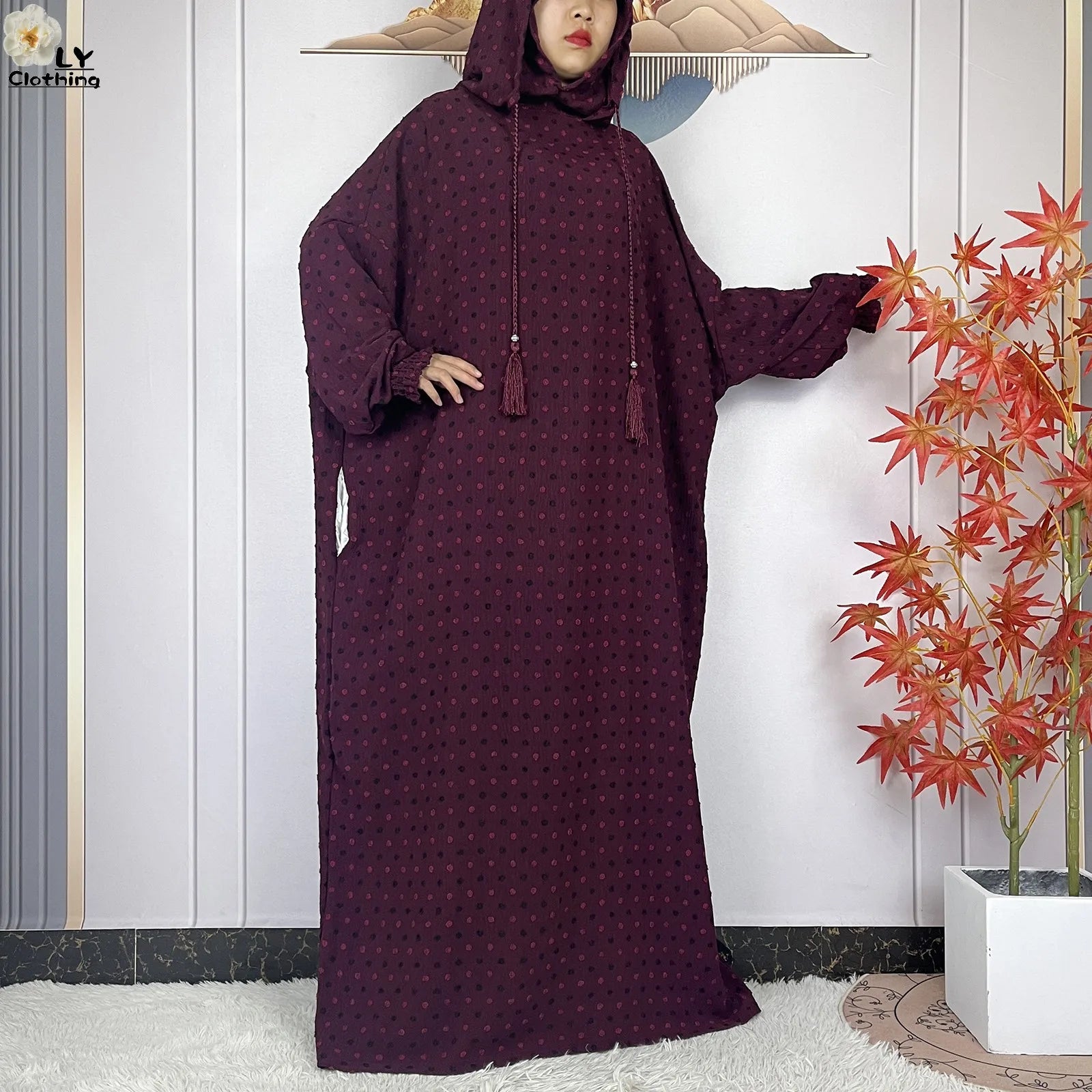 2024New Pure Cotton Ramadan Muslim Two-Hat Abaya Dubai Turkey Islam Prayer Clothes Loose Robe Islamic Women Traditional Clothing.