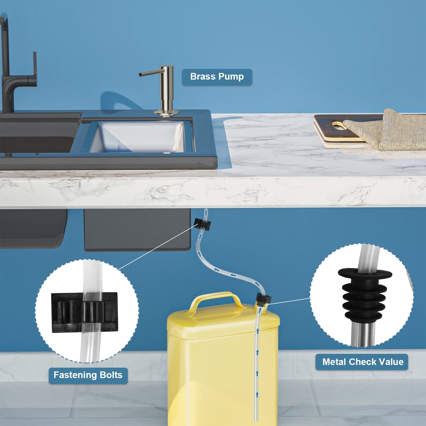 SAMODRA Messing-Seifenspender mit Verlängerungsrohr-Set, gebürstetes Nickel, Flüssigseife, Waschmittelspender für Küchenspüle, Badezimmer