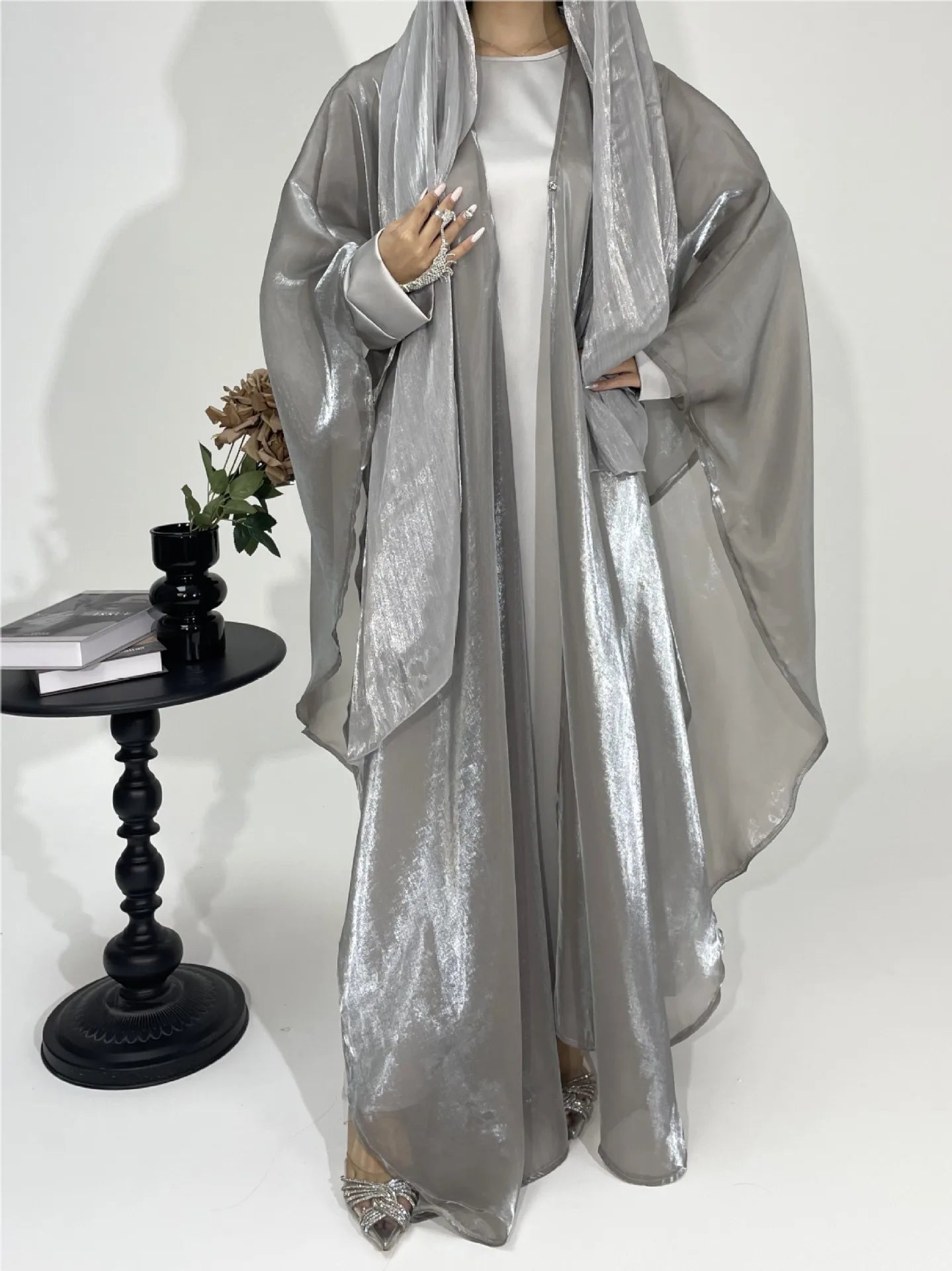 Muslim 2025 New Fashion Women's Solid Color Elegant Casual Trendy Loose 2 Piece Sets Long Sleeve Cardigan Coat Inner Dresses.