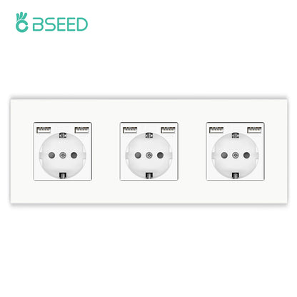 BSEED EU-Wandsteckdosen Typ C USB-Steckdosen Doppelte Steckdosen Dreifachsteckdosen Kunststoffrahmen Deutschland Steckdose mit Dual-USB