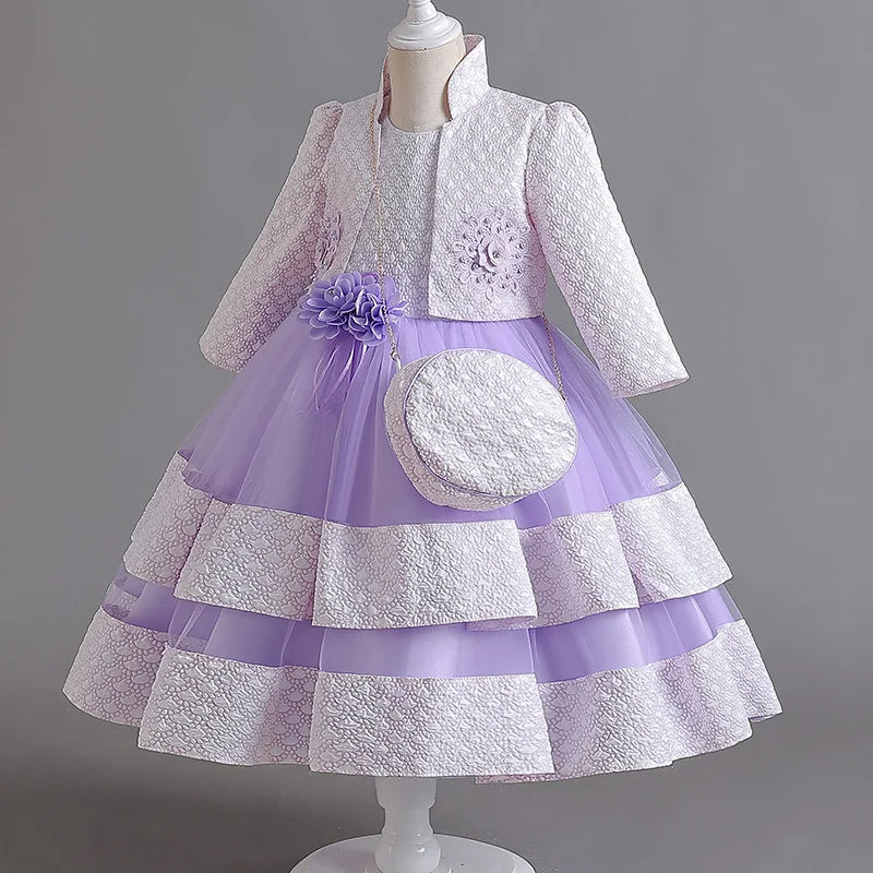 Neues Mädchenkleid, zweiteiliges Set, 3–10 Jahre alt, wunderschönes Weihnachts-Performance-Kleid, Herbst-Party-Abschlussballkleid für Mädchen.