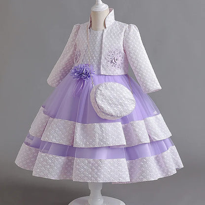 Neues Mädchenkleid, zweiteiliges Set, 3–10 Jahre alt, wunderschönes Weihnachts-Performance-Kleid, Herbst-Party-Abschlussballkleid für Mädchen.