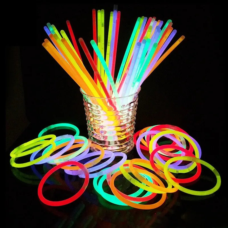 Leuchtende bunte Leuchtstäbe, fluoreszierend, leuchtend im Dunkeln, DIY-Armband, Halskette, Leuchtstab, Geburtstag, Hochzeit, Partyzubehör.
