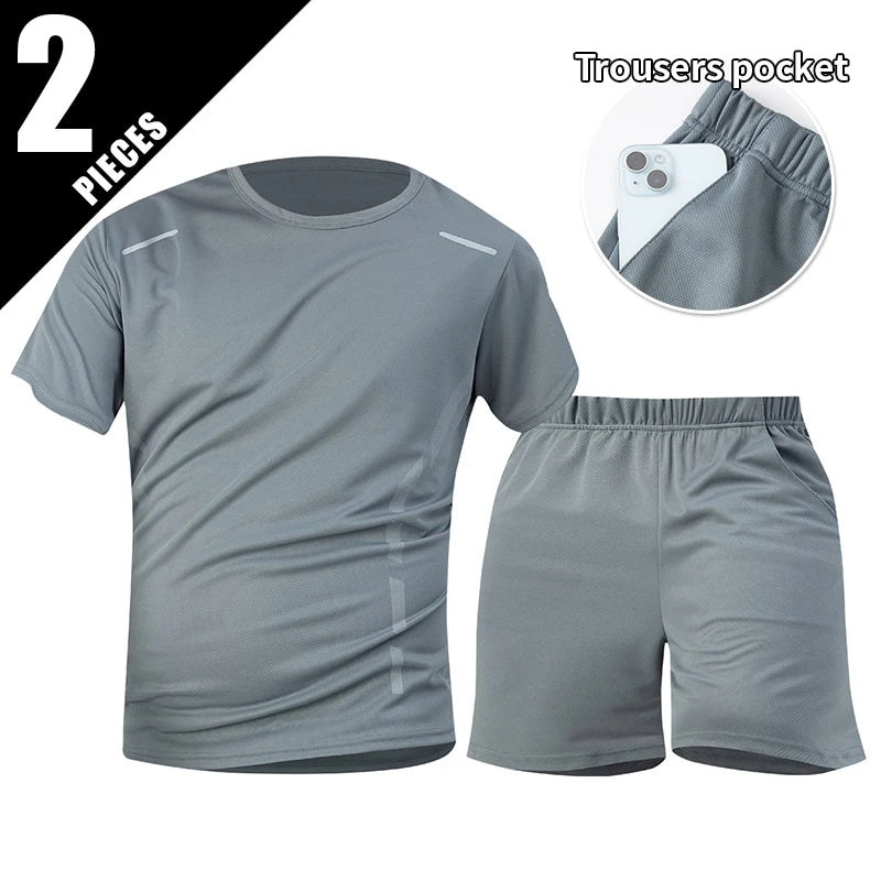 1/2/4 Piece Men's Quick Drying Sports Suit Casual Breathable Short Sleeved T-shirt Pocket Versatile Shorts For Teenagers To Wear