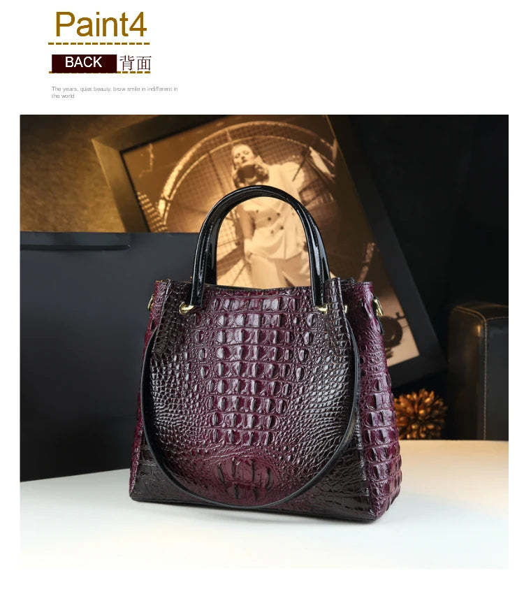 Genuine Leather Women Handbags New Tote Bag Fashion Crocodile Print Bucket Bag Retro Shoulder Messenger Bags Trend 2025