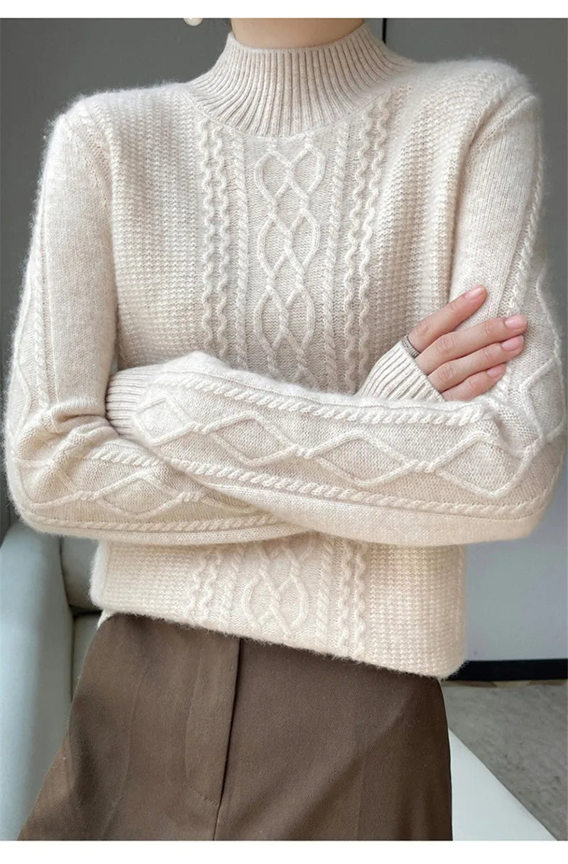 Neue Frühjahr Gestrickte Pullover Halb Hohen Kragen Lose Dicke Warme Pullover Für Frauen Vintage Herbst Winter Mutter Bodenbildung Top.