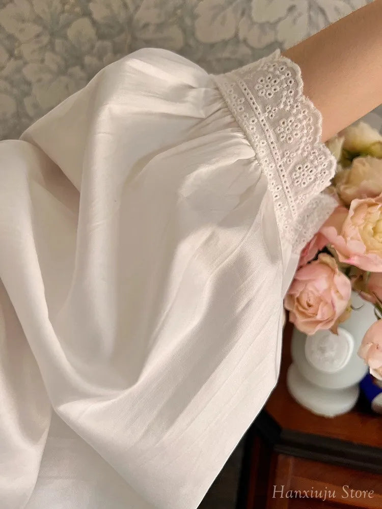 Sweet Spring Autumn Pure Cotton Women's Long Sleeve Pajama Set Loose Female Sleepwear Suits Royal Pyjama Home Wear Plus Size