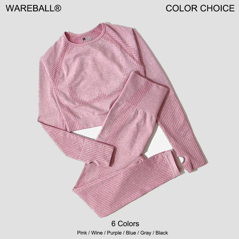 WAREBALL Women Seamless Yoga Set Gym Clothing Fitness High Waist Leggings Crop Top Shirts Sport Suits Workout Pants Active Wear.