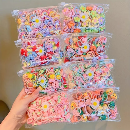 30pcs girls high elastic hair band does not hurt hair, cartoon animal flowers and fruit decorative hair band, decorative hair se.