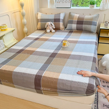 Thicken Bed Cover Waterproof Mattress Protector Elastic Bedspread Printed Bed Linen for Home 매트리스 커버 (No Pillowcase)