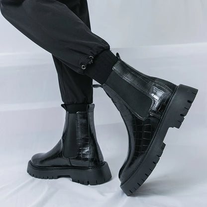 Street Style Pointed Toes Chelsea Boots Stylish Leather Ankle Boots Fashion High Top Shoes Party Business Motorcycle Boots Botas