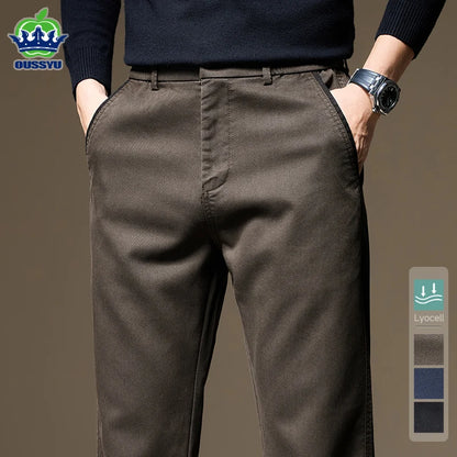 Autumn Winter High Quality Lyocell Fabric Casual Pants Men Solid color Business Fashion Straight Chinos Gray Brand Trousers Male.