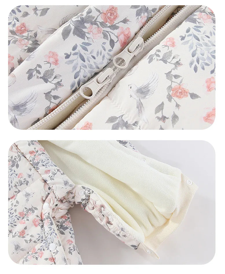 Body für Neugeborene und Mädchen, verdickter, wasserdichter, bedruckter Schneeanzug, 0–24 Monate, Kleinkind-Jungen-Overall mit Kapuze, warmes Winter-Einteiler-Outfit.