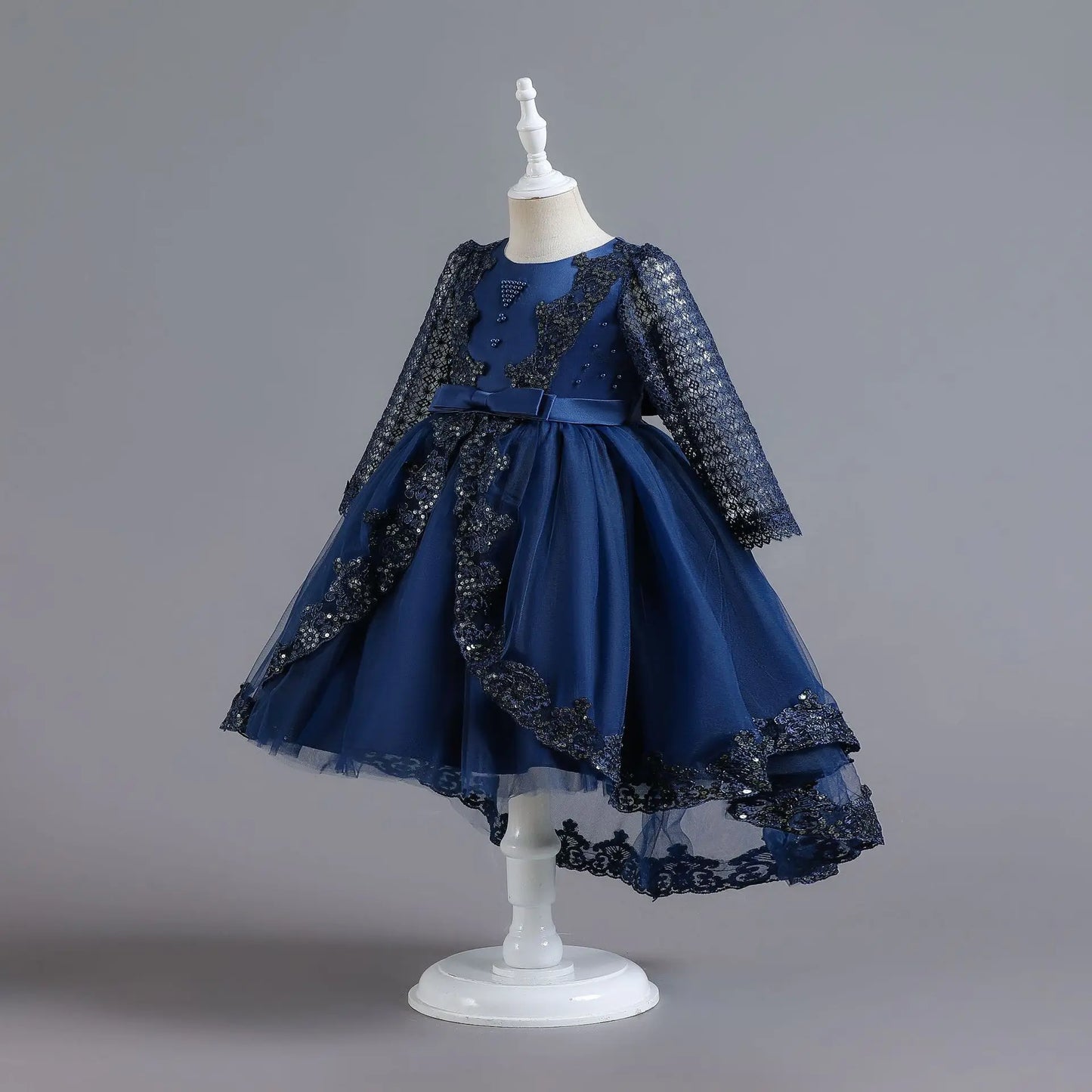 Party-Tüll-Kleider für Mädchen, langärmelig, Spitze, Perlen, nachgestelltes Prinzessinnenkleid für Kinder, Hochzeit, Geburtstag, Performance, Abendkleid.