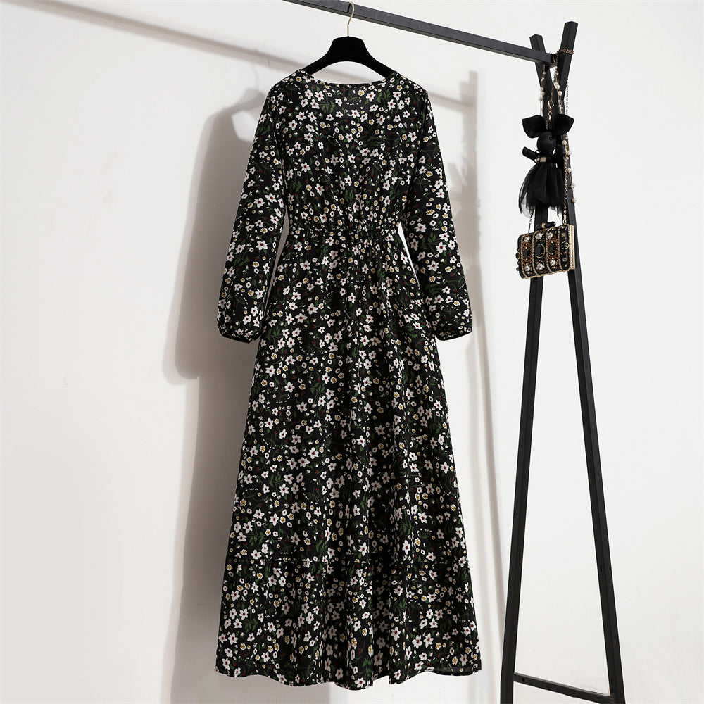 Frühling Sommer Frauen Maxi Kleider Casual Volle Hülse Floral Gedruckt Oansatz Frau Bohe Strand Party Lange Kleid Mujer Vestidos